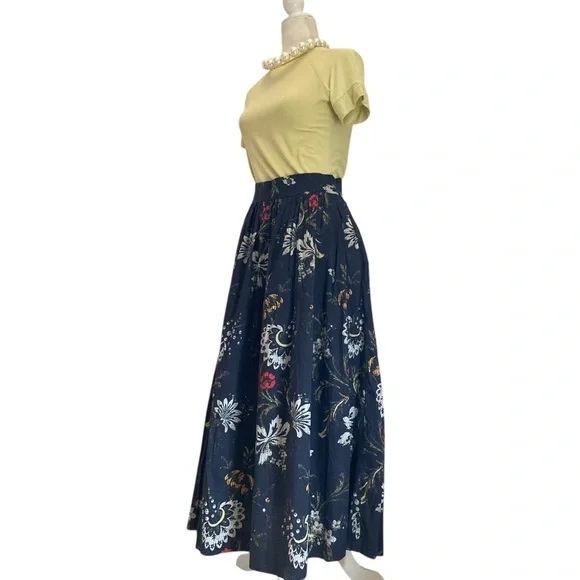 Dries Van Noten Aline Midi Skirt Floral Cotton Voile Deep Ocean Blue - Picture 5 of 14